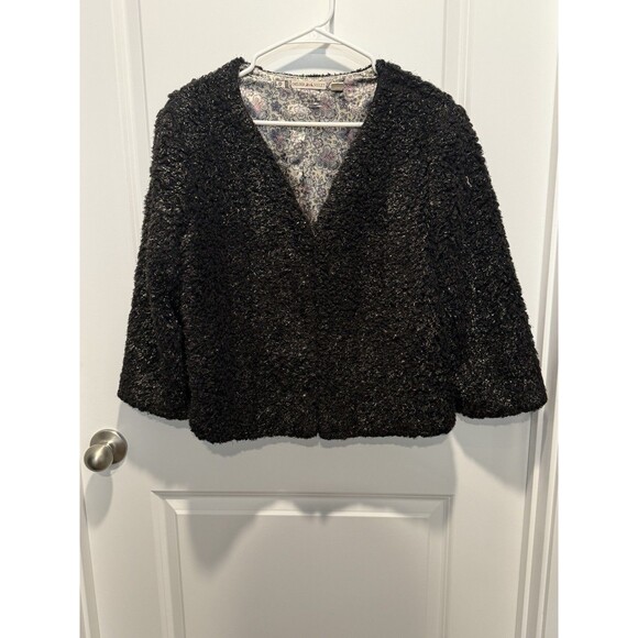 Chelsea & Violet Jackets & Blazers - Chelsea & Violet Black Gold Metallic Faux Fur Cropped Jacket Womens Large Mod